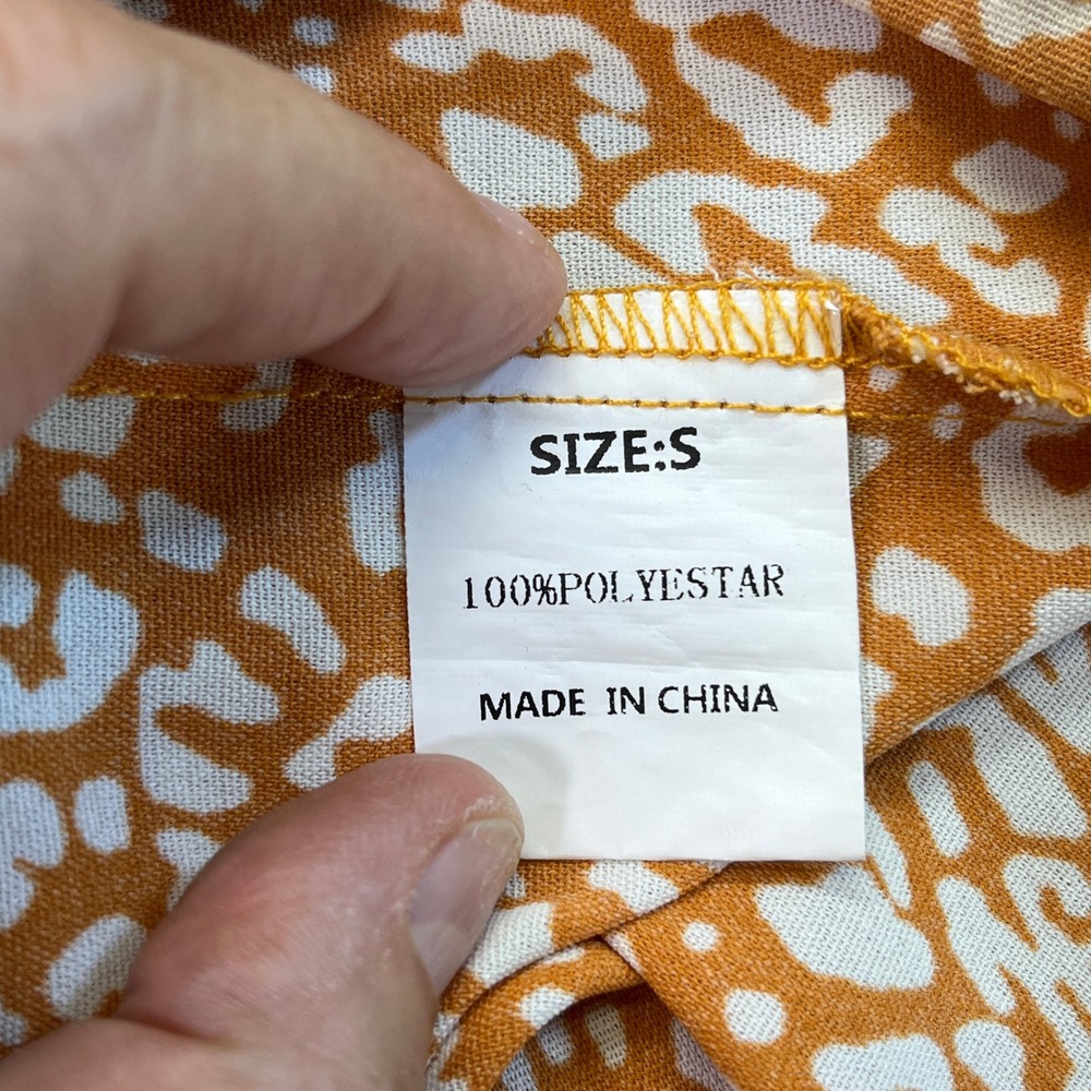 Boho Embroidered Leopard Print Peasant Blouse Orange Tan Western AztecSmall - Picture 5 of 8